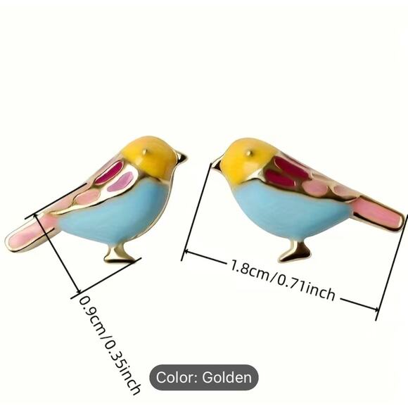 Tiny Bird Earrings Enamel Painted Pastel Colors Dainty - Picture 3 of 6